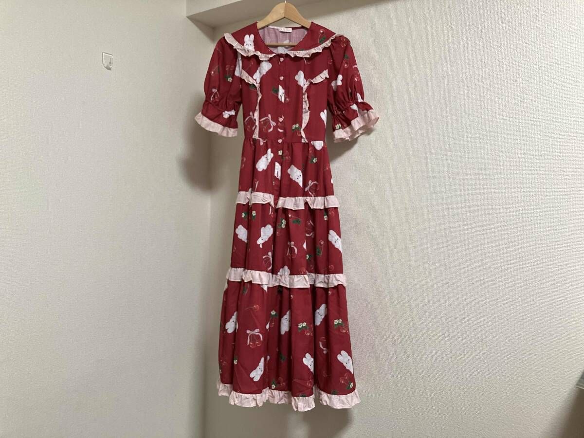axes femme Chalmiere/アクシーズファム シャルミエール/半袖ワンピース/チェリーバニー柄/レッド/TS351X01C/Mサイズ