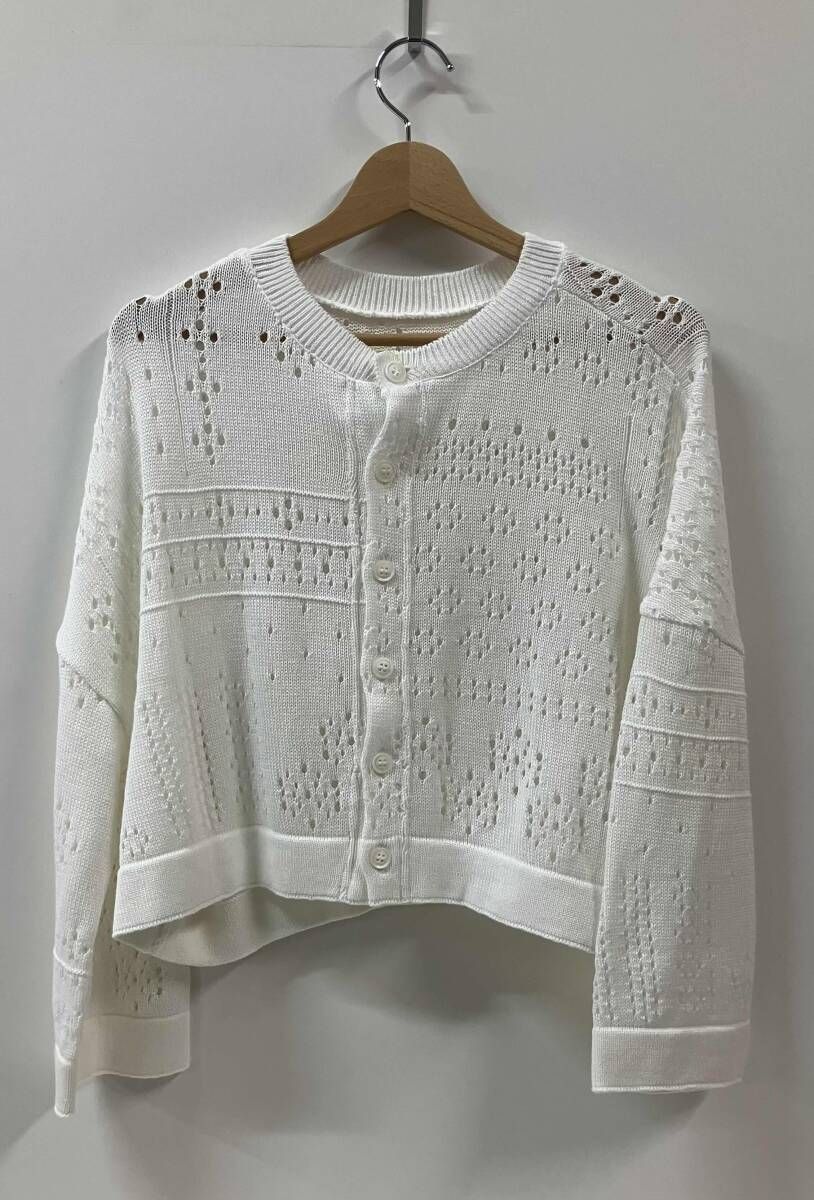 Y's ワイズ 長袖カーディガン・アンサンブル PATCHWORK LACE CROPPED CARDIGAN YQ-T11-673 サイズ2 日本製 ホワイト