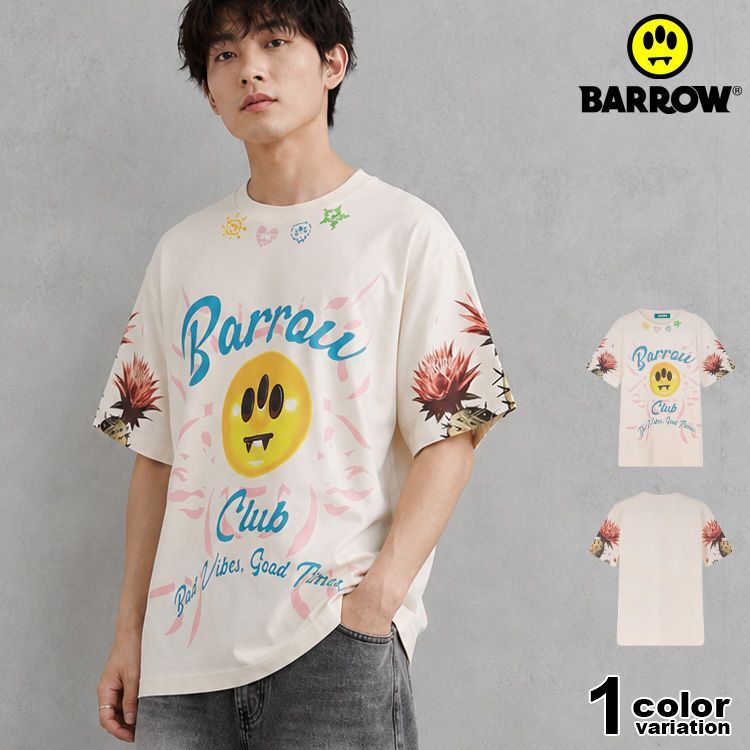 BARROW バロー Tシャツ メンズ レディース Barrow Club スマイル サボテン グラフィック バロウ 半袖 クルーネック ユニセックス コットン S6BWUATH069 CREAM クリーム