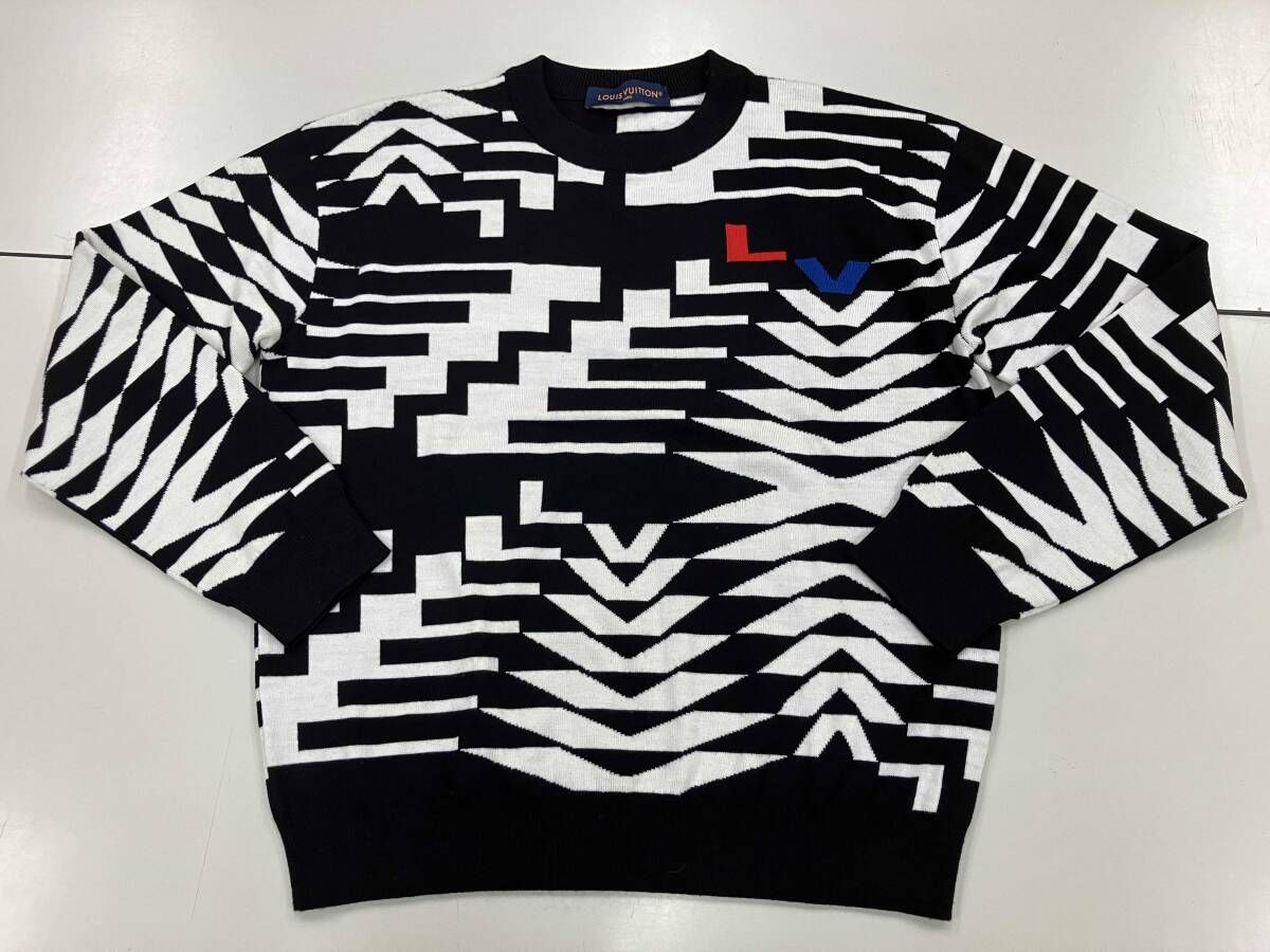 LOUIS VUITTON メンズ/長袖ニット/M/黒/白/総柄/LV/RM241M ZLL HQN11W