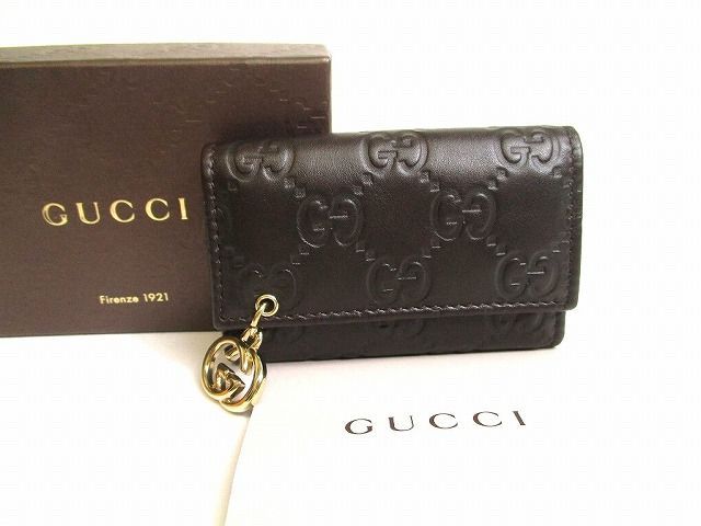 グッチ GUCCI GG シマ レザー インターロッキングG 6連 キーケース キーリング メンズ レディース 【新品同様】 23,100円