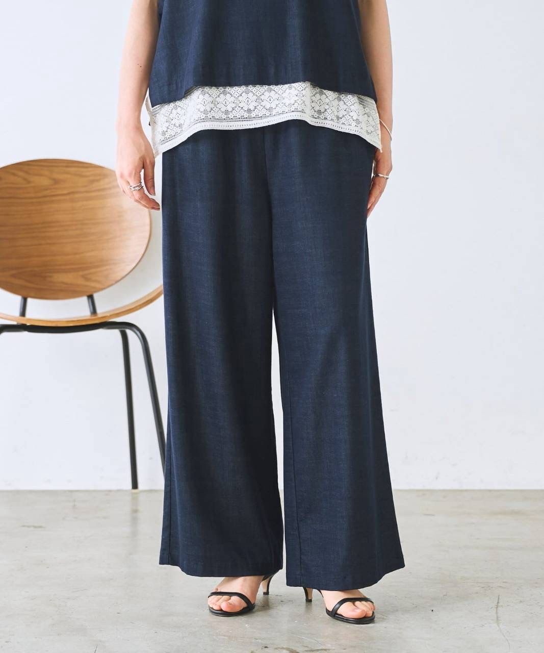 【新品未使用】ビアズリー BEARDSLEY マルチウエストリブパンツ ワイドパンツ インディゴ サイズ3
