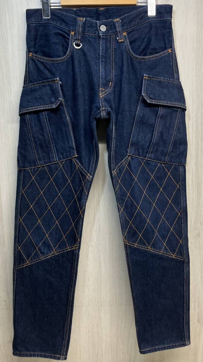 KOJIMA JENES W30 ダブルニー デニム パンツ ジーンズ 児島 カーゴ ジッパーフライ テーパード レザーパッチ インディゴ メンズ 12,002円