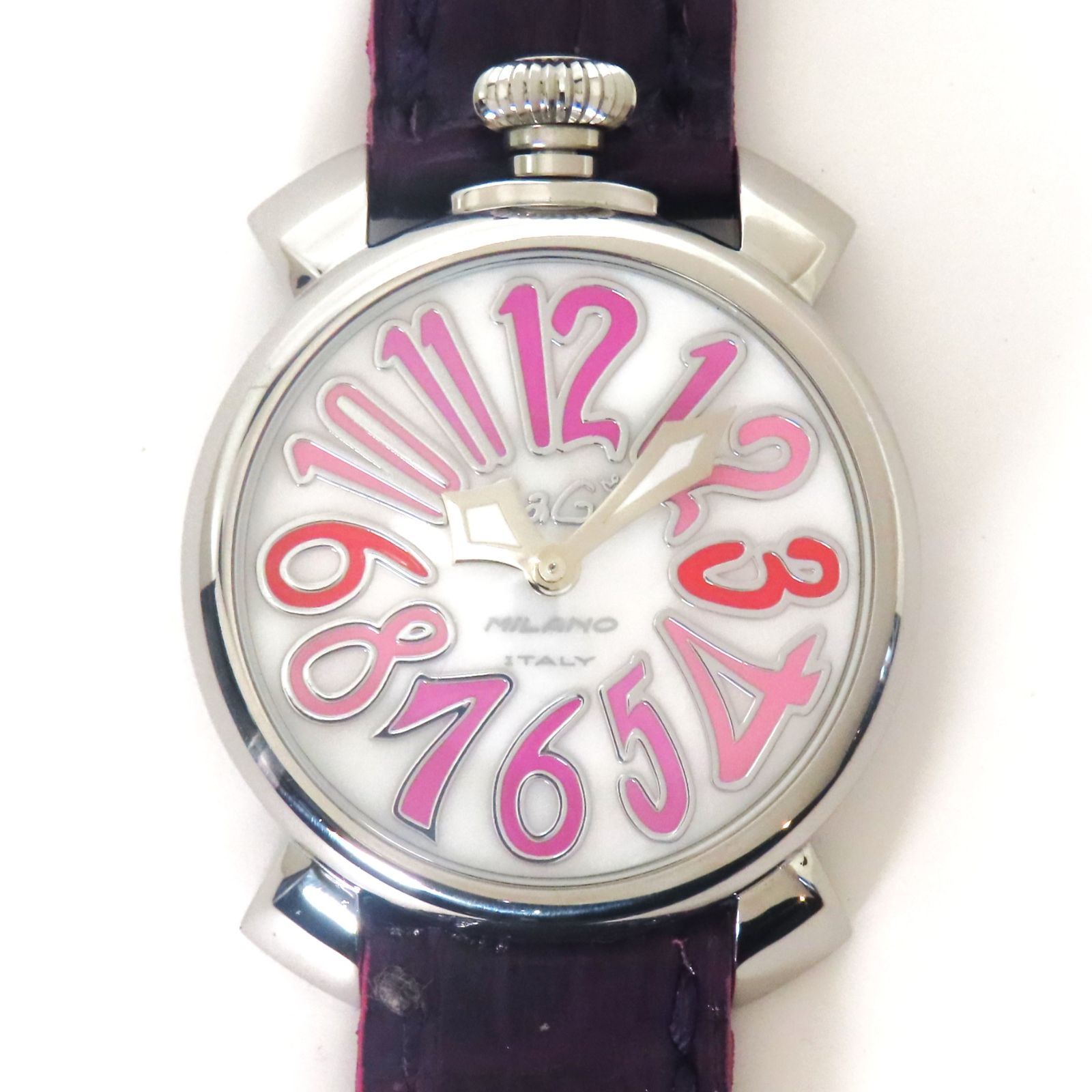 美品 稼働品 GAGA MILANO MANUALE 40 ガガミラノ マヌアーレ 40 クオーツ 腕時計 新品牛革レザーベルト