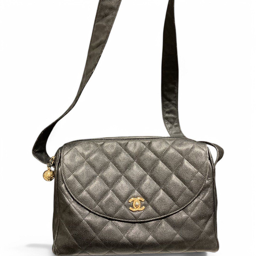 CHANEL (シャネル) 90s キャビアスキン フラップポケット ショルダーバッグ 3172950 ブラック 22×29×8.5