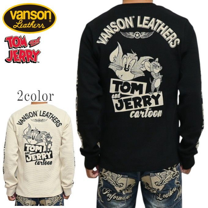 バンソン VANSON トムとジェリー TJV-2601 サーマル 長袖Ｔシャツ ロンＴ ワッフル バイカー トップス メンズ tjv-2601