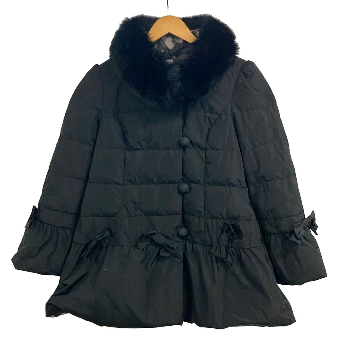 M'S GRACY(エムズグレイシー) ダウンコート サイズ40 M レディース美品 - 黒 長袖/ブルーフォックス/リボン/ファー着脱可/冬