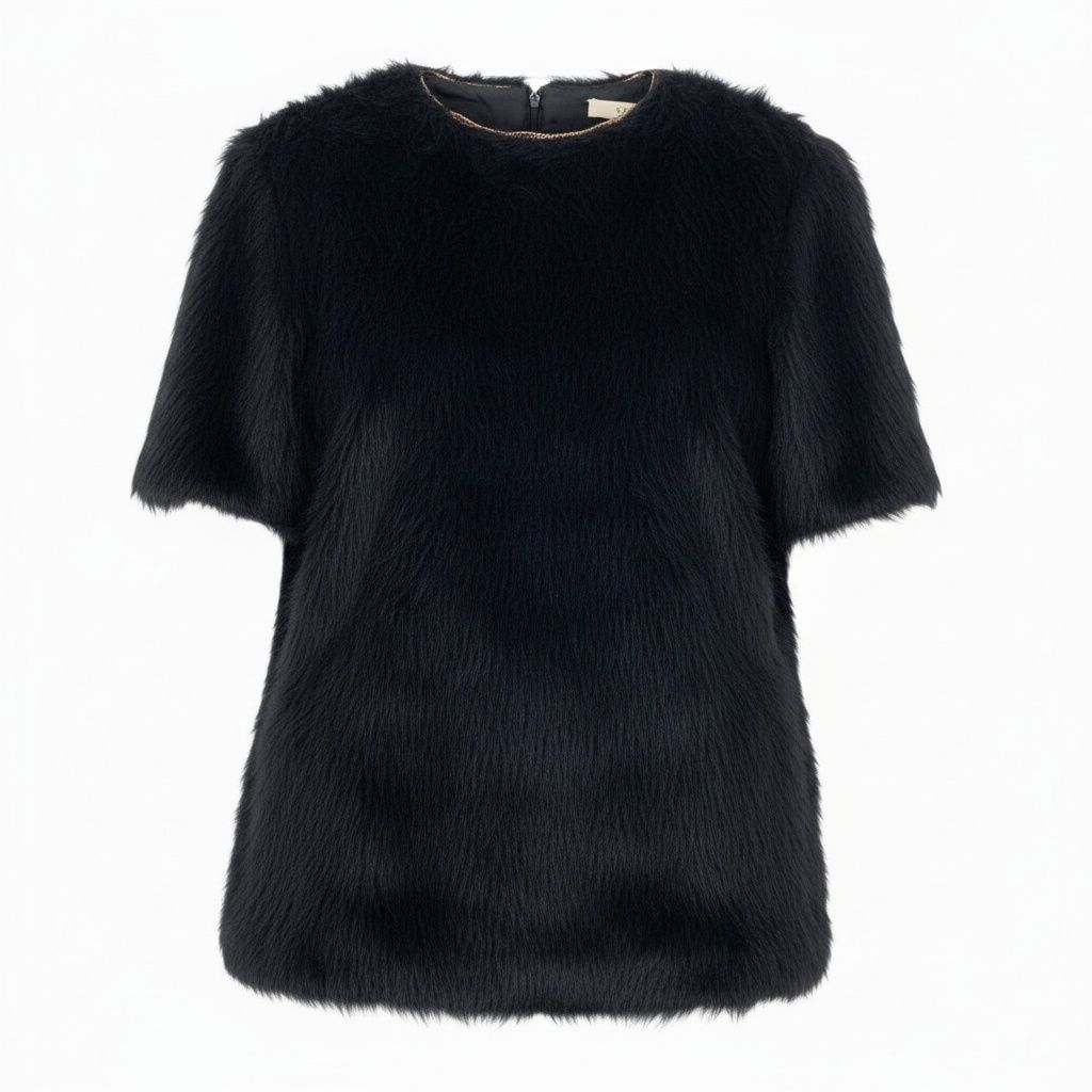 Eb11【美品】CELINE セリーヌ フィービー期 アルパカウールブラウス ファーカットソー 半袖カットソー トップス 36サイズ ブラック レディース 女性用k02i