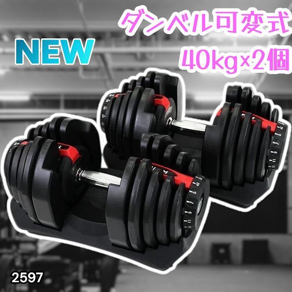 #2597 ダンベル 可変式 レッド 40kg 2個 総重量80kg 多機能 5~40kg 17段階調節 分かりやすいキロ表示 安全設計 省スペース 収納可能 ※一部地域離島別途配送料有
