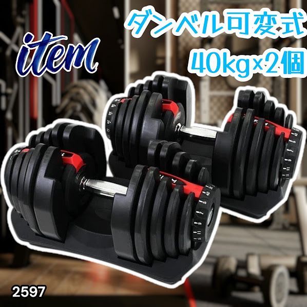 #2597 ダンベル 可変式 レッド 40kg 2個 総重量80kg 多機能 5~40kg 17段階調節 分かりやすいキロ表示 安全設計 省スペース 収納可能 ※一部地域離島別途配送料有