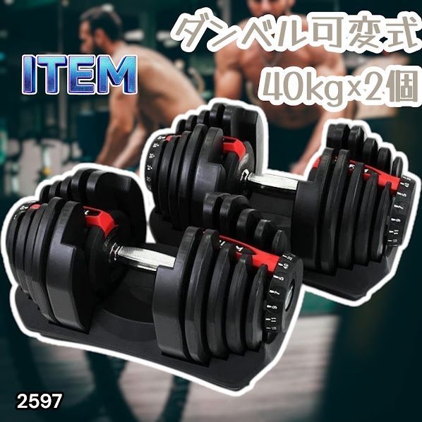 #2597　可変式ダンベル 40kg 2個セット 17段階調整　レッド 2597 ダンベル 可変式 レッド 40kg 2個 総重量80kg 多機能 5~40kg