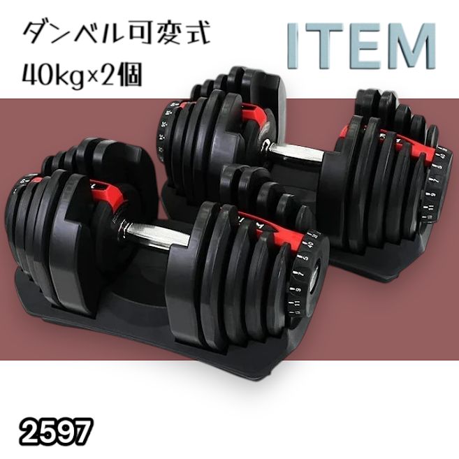 #2597 ダンベル 可変式 レッド 40kg 2個 総重量80kg 多機能 5~40kg 17段階調節 分かりやすいキロ表示 安全設計 省スペース 収納可能 ※一部地域離島別途配送料有