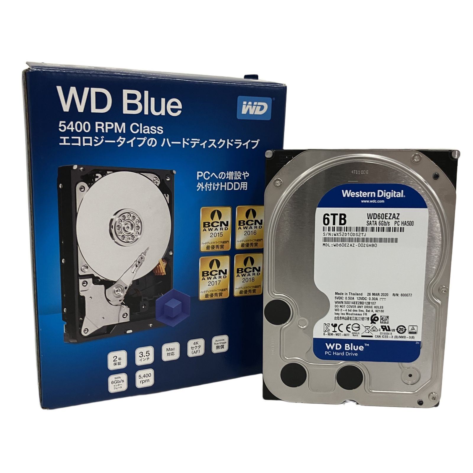 HDD 6TB WD Blue WD60EZAZ-00ZGHB0 中古 - メルカリ