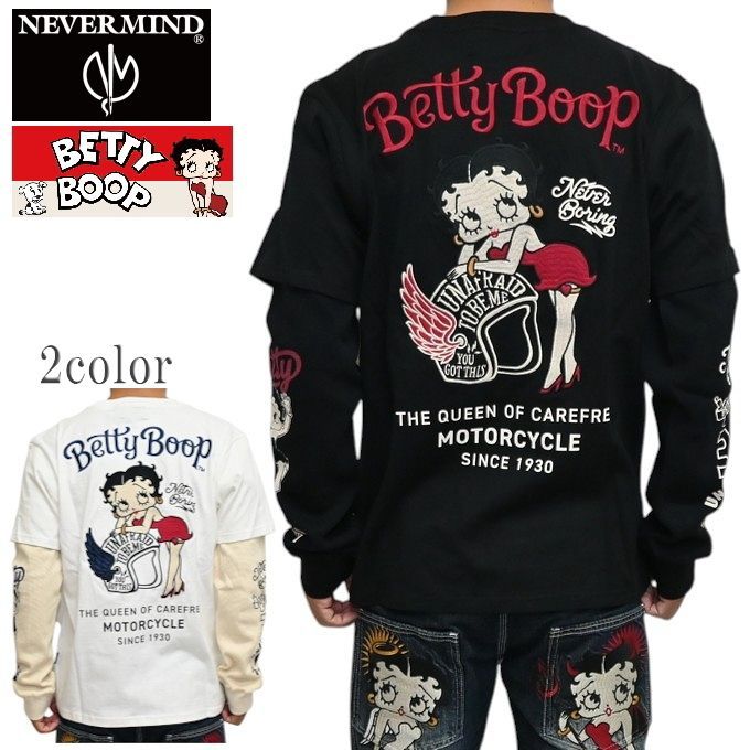 NEVER MIND ネバーマインド ベティブープ BBN-2641 フェイク袖 天竺 長袖Ｔシャツ ロンＴ トップス ベティちゃん メンズ bbn-2641
