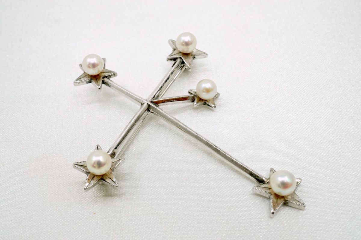 ミキモト ヴィンテージ ブローチ サザンクロス 南十字星 パール 真珠 星 SV925 銀 シルバー MIKIMOTO 7421j