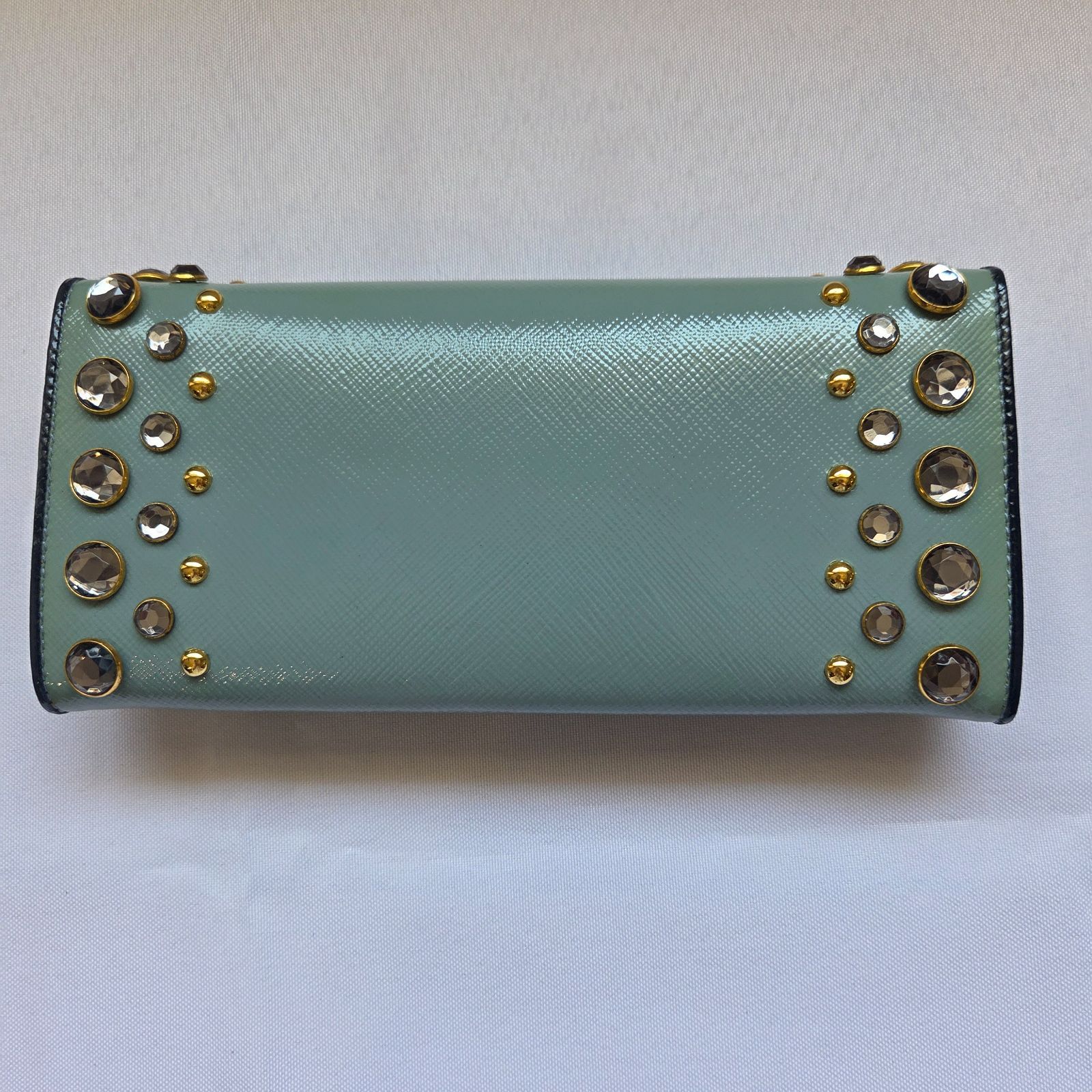PRADA プラダ サフィアーノ ビジュー スタッズ フラップ 長財布 ライト