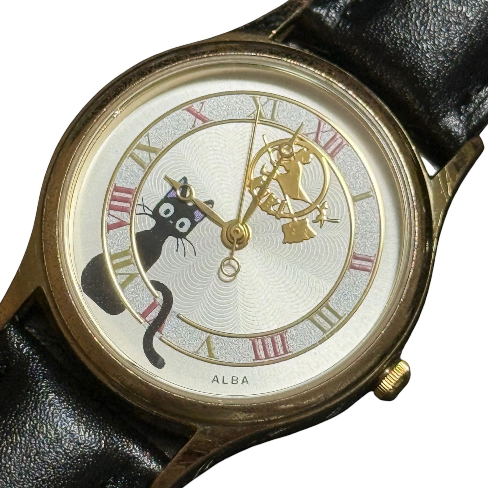 Operating/Brand New Battery SEIKO Seiko Watch Kiki's Delivery Service Jiji ALBA Alba Quartz VJ21-KM20 Ghibli Naro Ground 3 Needle Ladies Leather Band [w42]