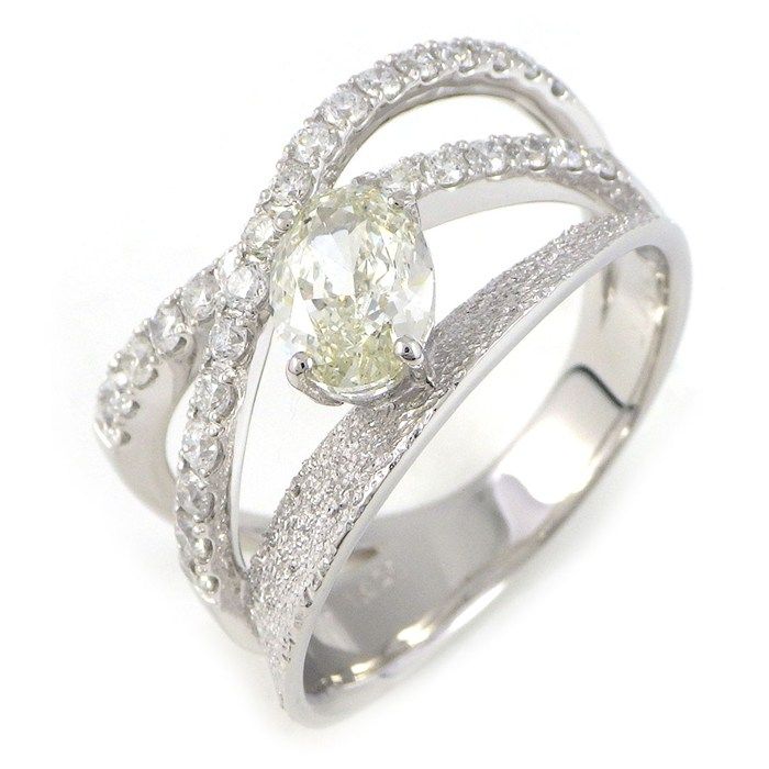 【オーバルダイヤモンド 】 リング クロス オーバル ダイヤモンド 1.02ct(L/SI2) ハーフサークル ダイヤモンド 計0.54ct PT900 15.5号 【中古】