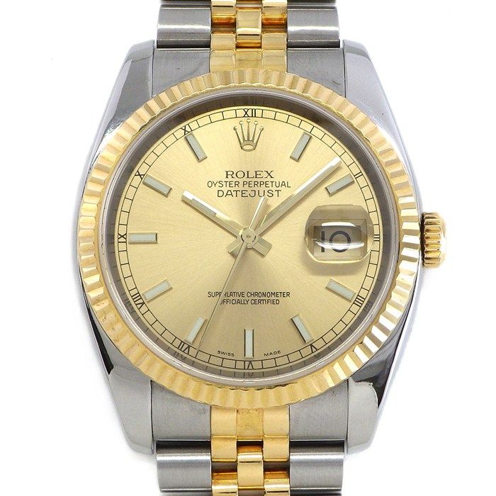ロレックス Rolex 腕時計 デイトジャスト 116233 F番 2003年-2004年製 サンレイ シャンパンカラー文字盤 フルーテッドベゼル ジュビリーブレス K18YG SS 自動巻き 【中古】