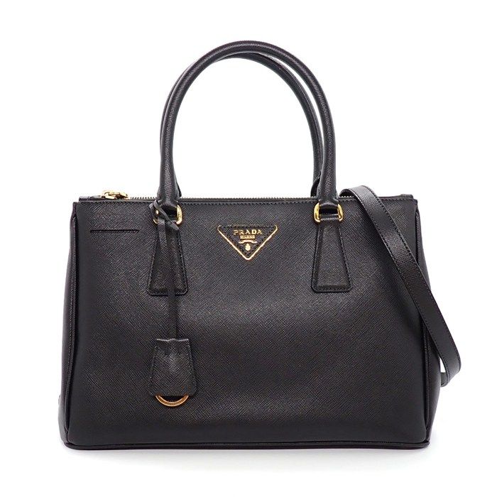 プラダ PRADA ハンドバッグ/ショルダーバッグ ガレリア ミディアム BN1801 ブラック サフィアーノルクスレザー ゴールド金具 【中古】