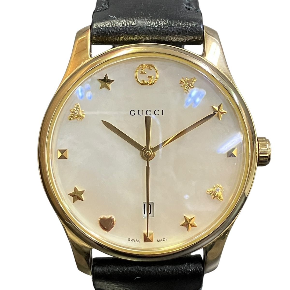 グッチ GUCCI マザーオブパール 腕時計 総重量約26.3g GP 本革 クオーツ パール文字盤文字盤 126.5 レディース