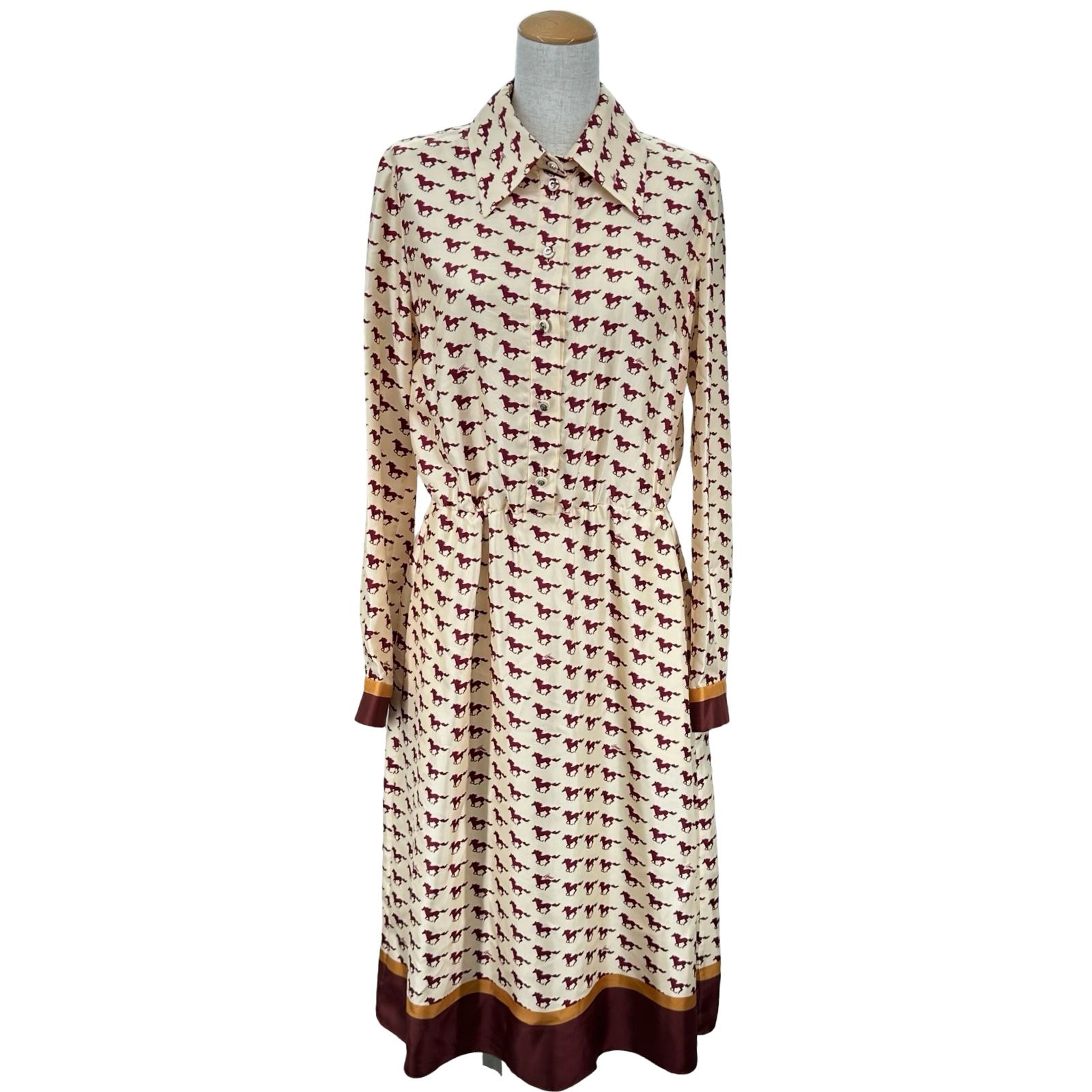 グッチ GUCCI ホースプリントワンピース 770153 クリーム シルク レディース ワンピース
