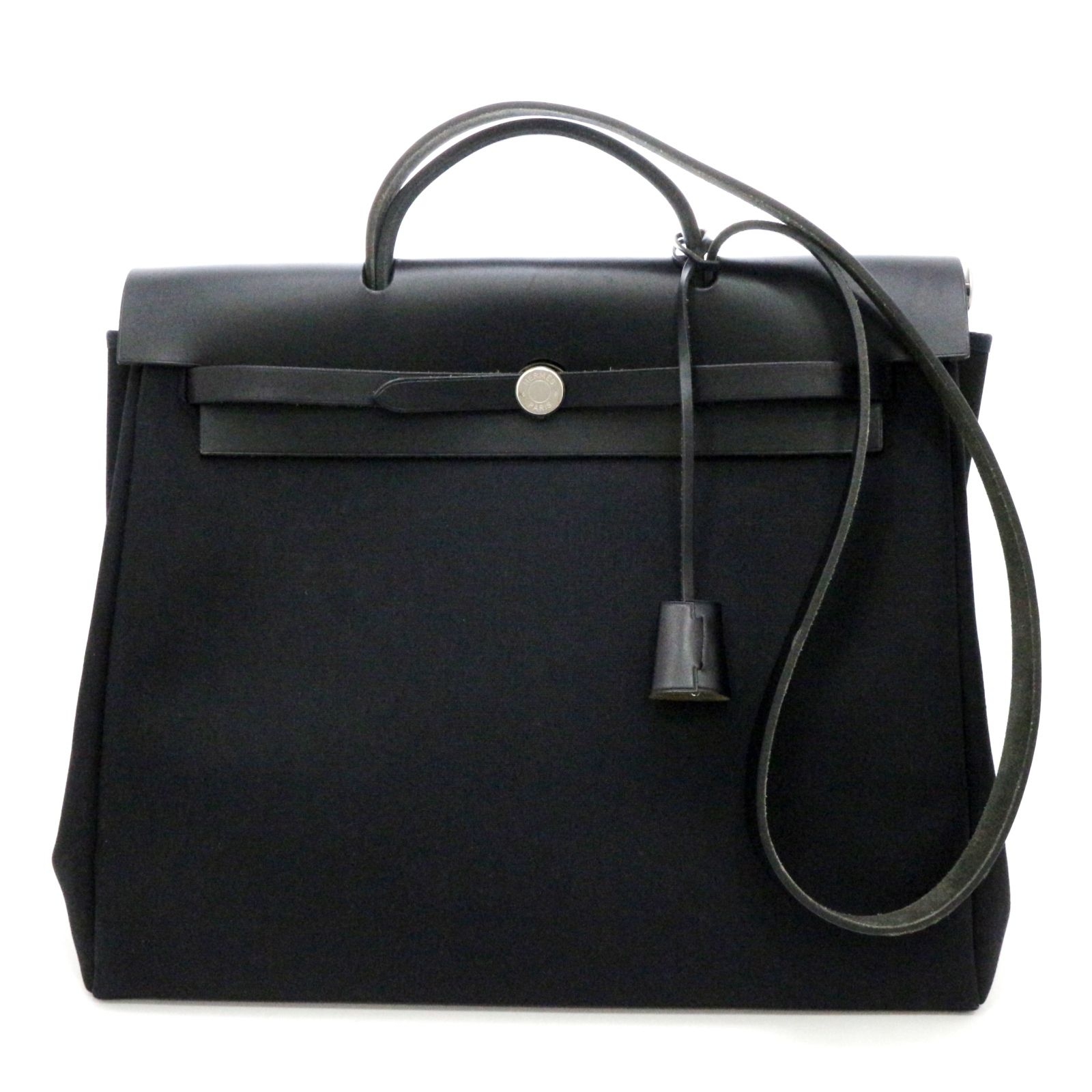 HERMES エルメス エールバッグMM ショルダーバッグ コットンキャンバス 替えバッグ付 ブラック □G 2003年製刻印 ユニセックス【中古】473 102,795円