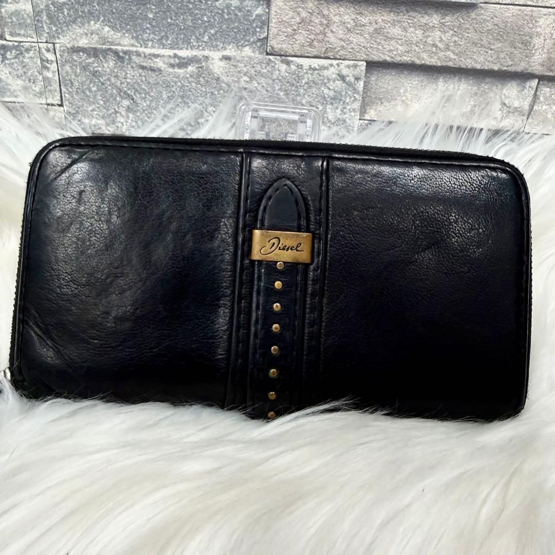DIESEL ディーゼル ラウンドファスナーレザー長財布 スタッズロング 