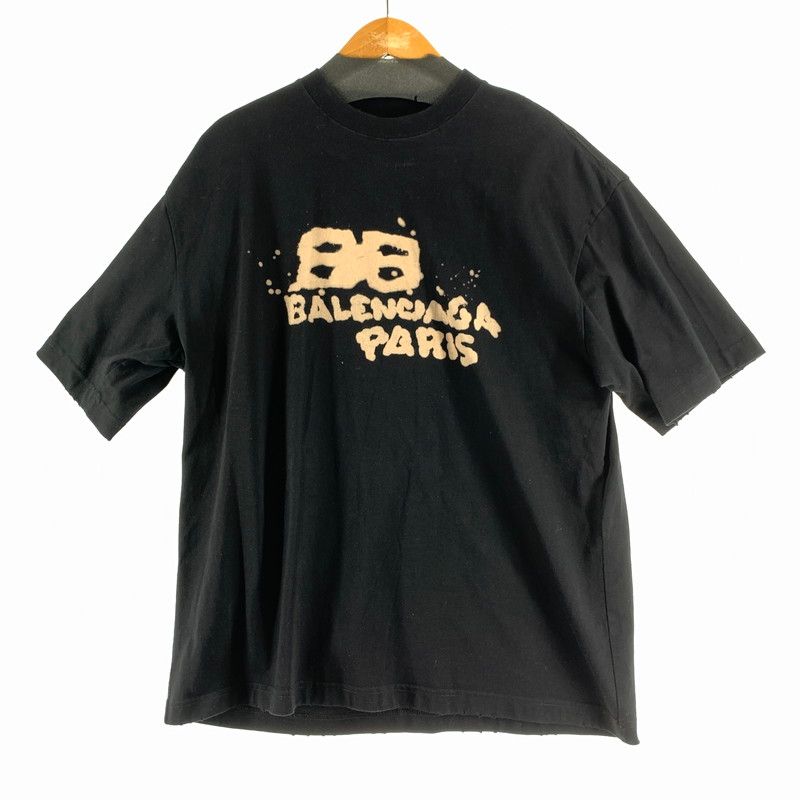 【中古品】 BALENCIAGA バレンシアガ ハンドドローイング BB アイコン SS Tシャツ BLACK SIZE:M ※汚れあり 【141-260812-io-13-fuzh】