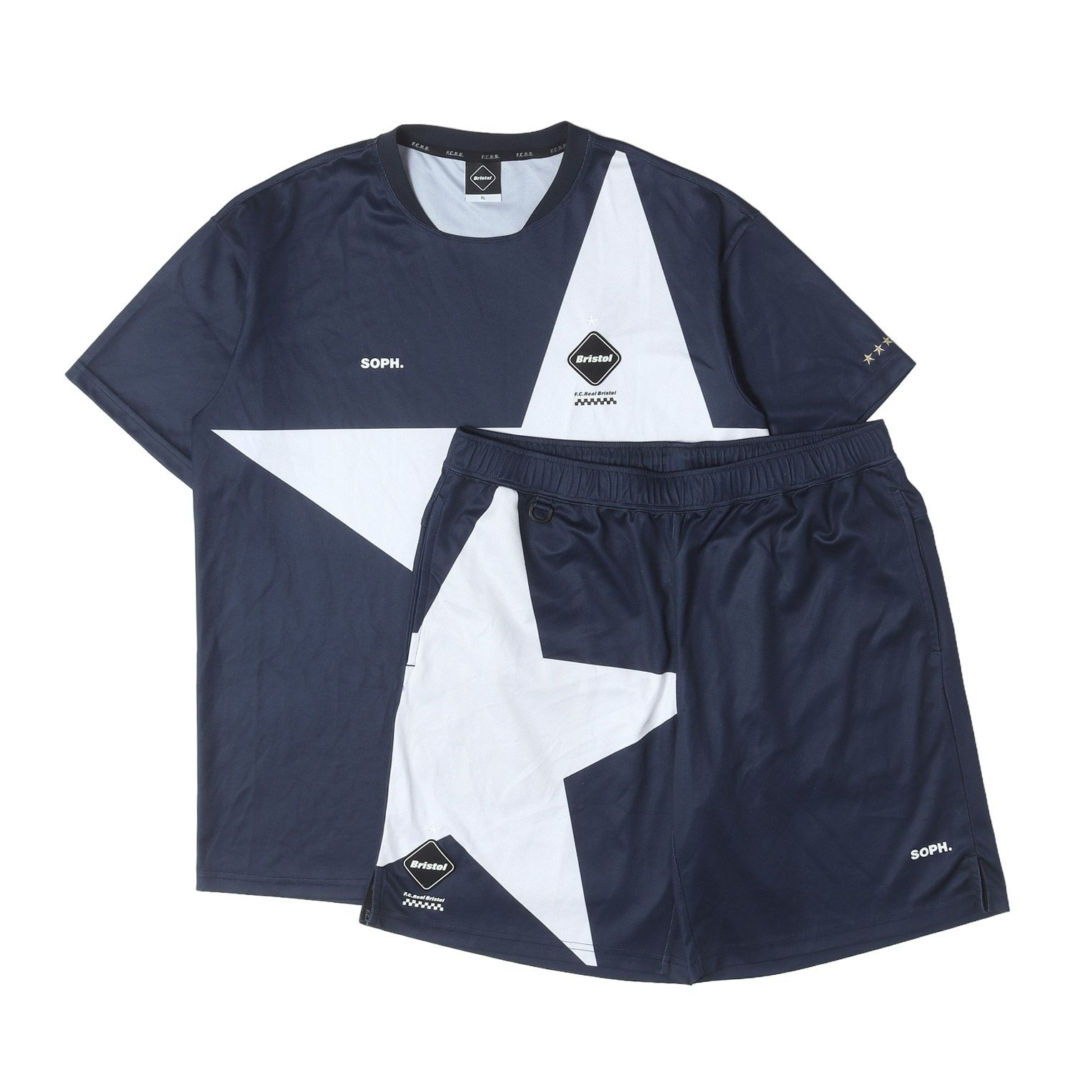 F.C.Real Bristol エフシーレアルブリストル ネイビー 紺 XL スター柄 トレーニング Tシャツ ショーツ セットアップ BIG STAR TRAINING S/S TOP & SHORTS FCRB-190036 吸水速乾性【中古】 13,874円