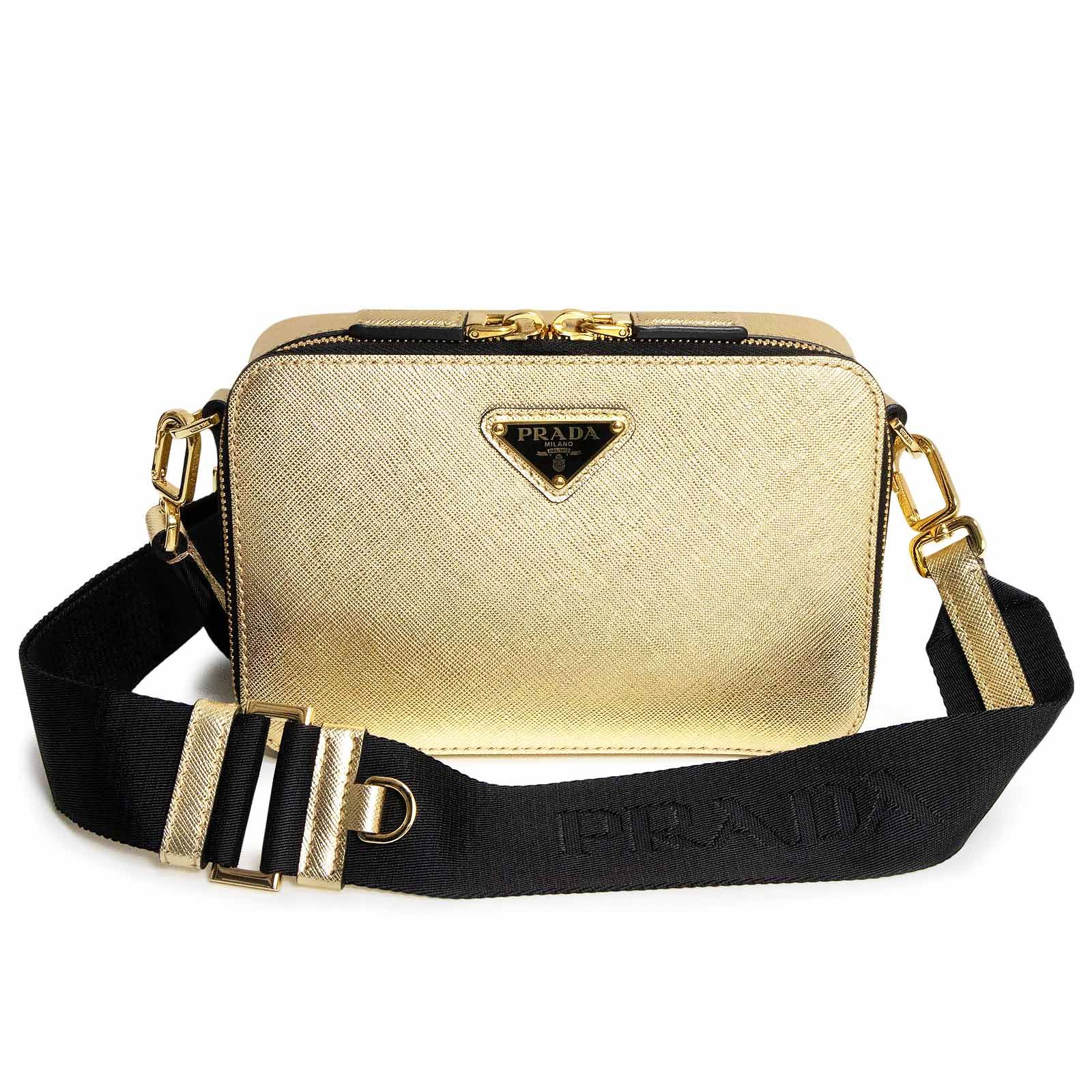 プラダ 2VH070 SAFFIANO ブリック サフィアーノ レザー ゴールド クロスボディ ショルダーバッグ 斜め掛け ゴールド金具 PRADA（未使用　展示品）