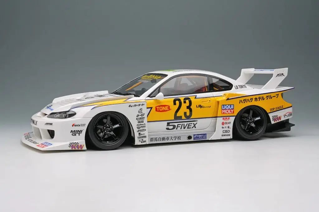 【新品】ミニカー 1/18 LB-Super Silhouette S15 SILVIA(ホワイト×イエローストライプ) [EML200]