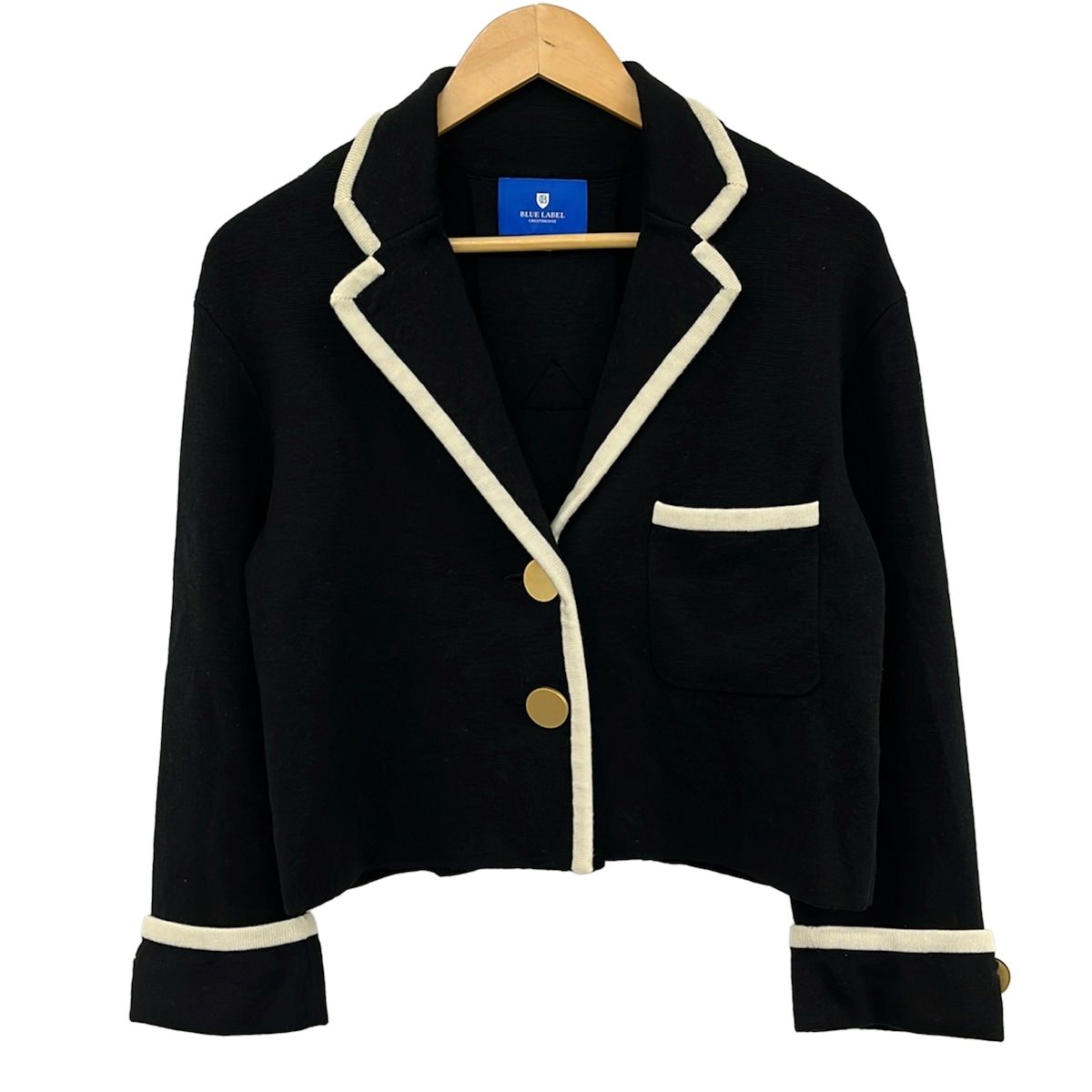 BLUE LABEL CRESTBRIDGE(ブルーレーベルクレストブリッジ) ジャケット サイズ38 M レディース美品 - 黒×アイボリー 長袖/ニット/秋/冬