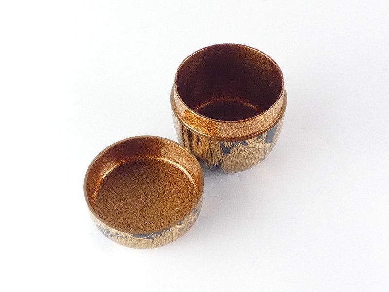 一瓢斎 柳蒔絵 大棗 共箱 保証品 内梨地 二重箱 茶道具 /R(tn17