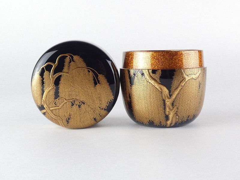 一瓢斎 柳蒔絵 大棗 共箱 保証品 内梨地 二重箱 茶道具 /R(tn17