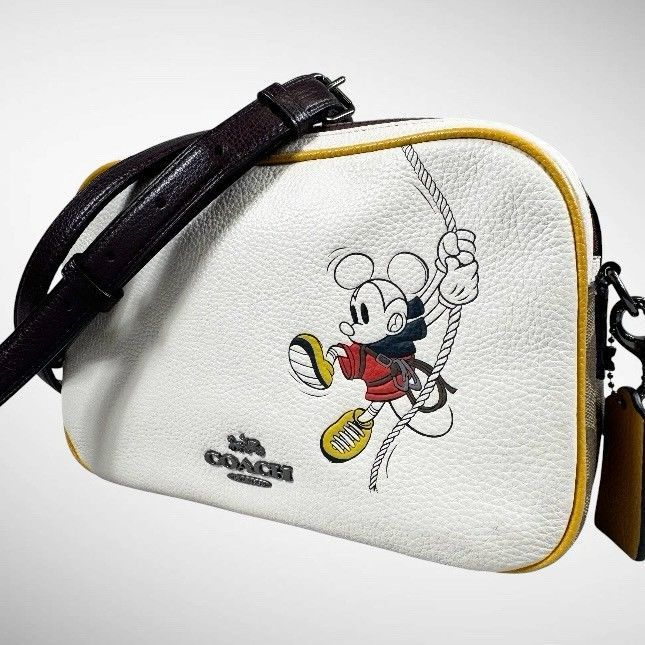 【美品】COACH コーチ ディズニー ミッキー レザー シグネチャー カメラバッグ ショルダーバッグ 3716 ホワイト