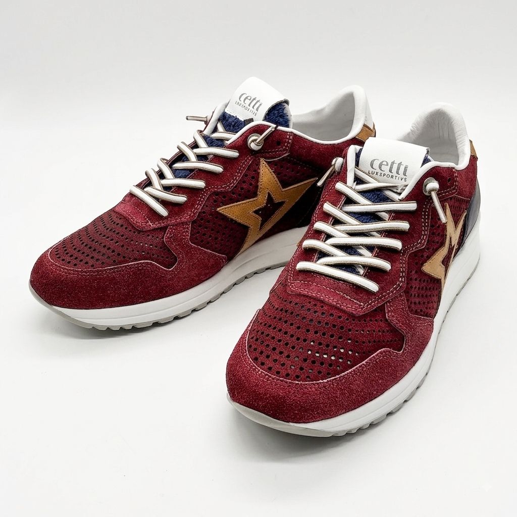 Cetti ラグジュアリースニーカー コンフォート EU Size 41 < 26.0cm 目安>【スペイン製】セッティ ラグジュアリースニーカー メンズ レッド 履きやすい 大人スニーカー お洒落 (cetti-c1287-221)