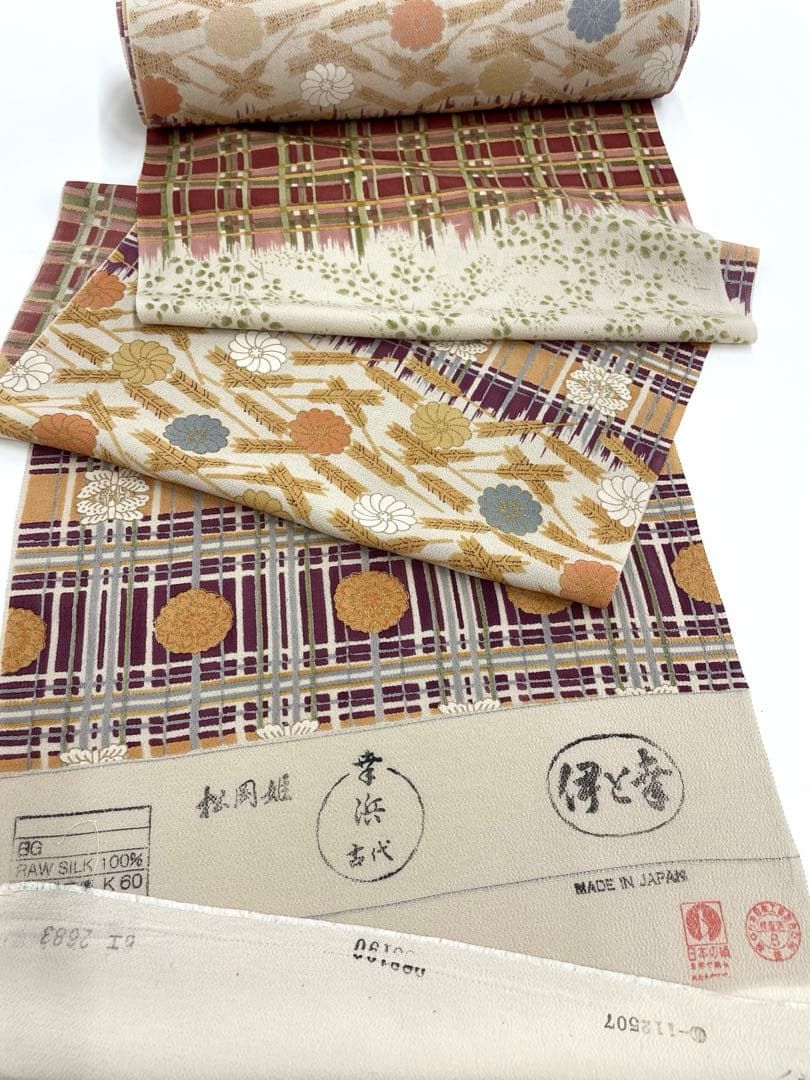 小紋 染の北川 松岡姫 伊と幸 金彩 ちりめん 正絹 反物 T9736