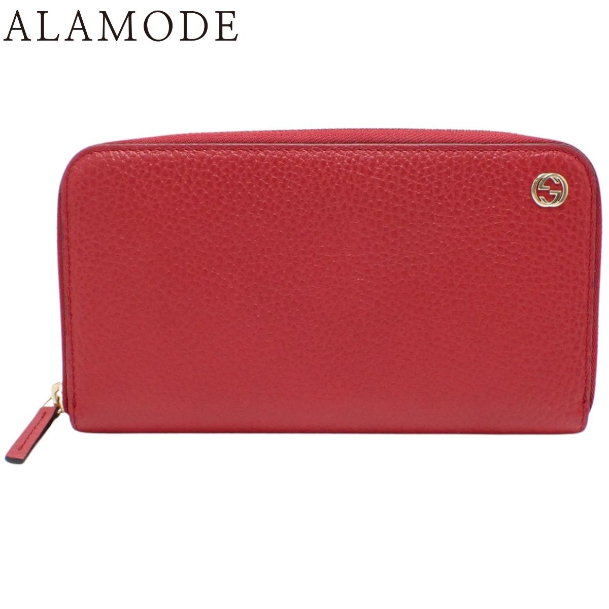 GUCCI(グッチ) ジップアラウンド ウォレット ロングウォレット インターロッキングG 長財布 ラウンドファスナー ダブルG レザー レッド赤 シャンパンゴールド金具 449347 レディース 40802190095【中古】【アラモード】