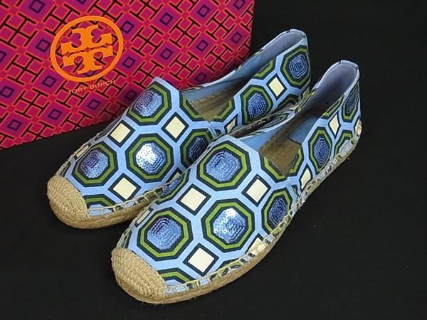 ■新品同様■ TORY BURCH トリーバーチ CECILY キャンバス×ジュート エスパドリーユ サイズ 8 (約25cm) 靴 シューズ ブルー系 HB2809