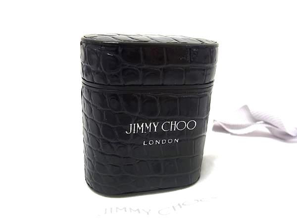 ■新品同様■ JIMMY CHOO ジミーチュウ クロコダイル型押しレザー AirPodsケース エアポッズケース ブラック系 FY3675 8,333円