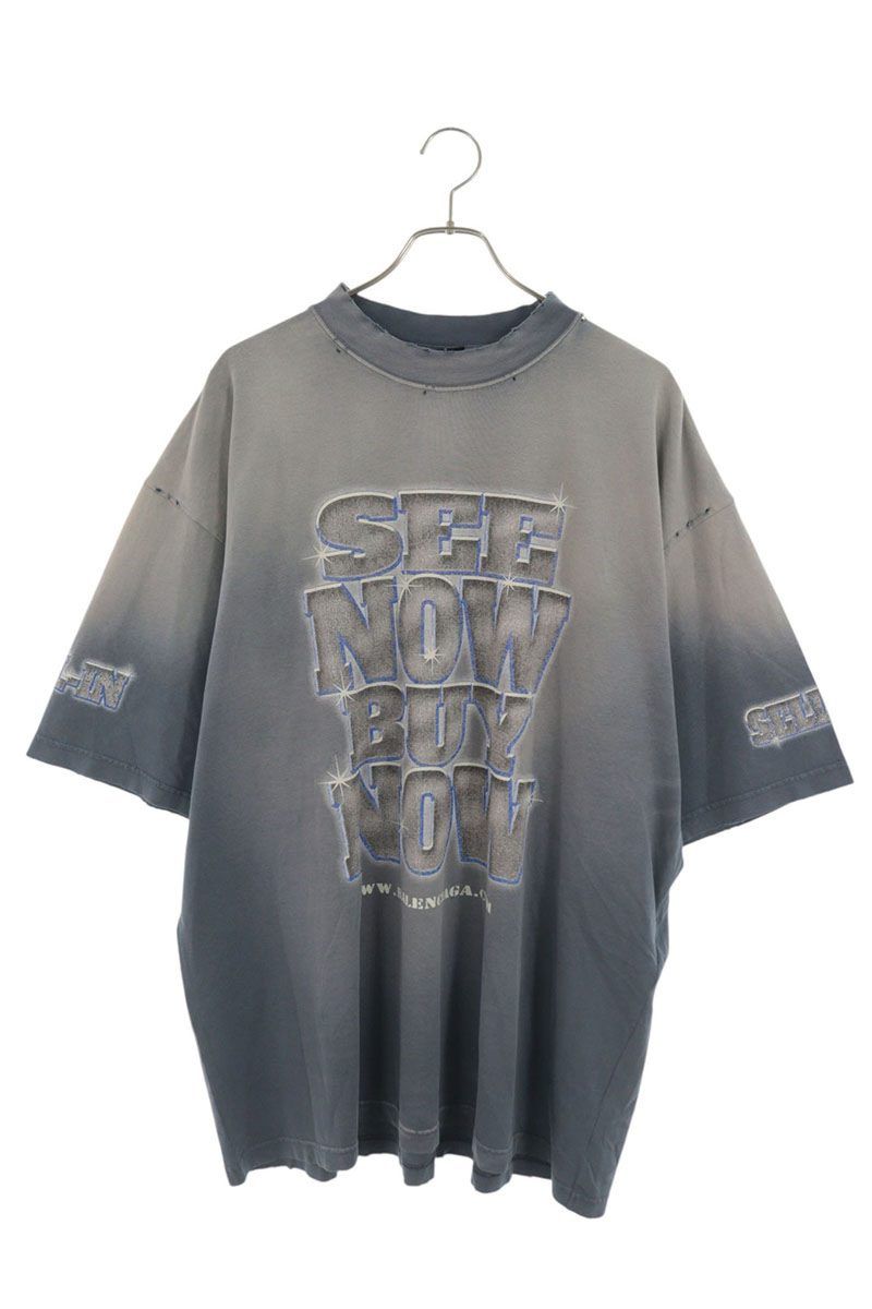 バレンシアガ 764235 TQVE8 SNBNダメージ加工Tシャツ メンズ XXL