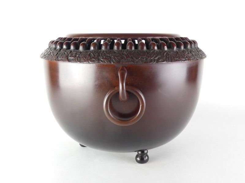 金森紹栄「唐銅 瓢透瓶懸」共箱 保証品 茶道具 瓶掛 高岡銅器 /K(tk7
