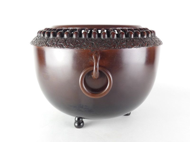 金森紹栄「唐銅 瓢透瓶懸」共箱 保証品 茶道具 瓶掛 高岡銅器 /K(tk7