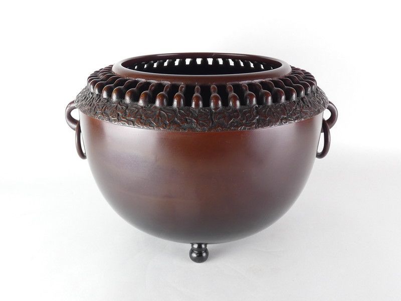 金森紹栄「唐銅 瓢透瓶懸」共箱 保証品 茶道具 瓶掛 高岡銅器 /K(tk7