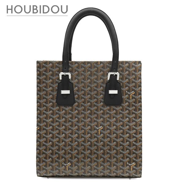 ゴヤール GOYARD トートバッグ コモールPM PVCコーティングキャンバス レザー ブラック シルバー金具 黒 ブラウン 縦長 ヘリンボーン柄 【中古】