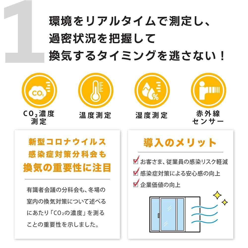 東亜産業 CO2マネージャー 二酸化炭素濃度測定器 アラート機能付き 充電式 卓上型 温度 湿度測定 1台