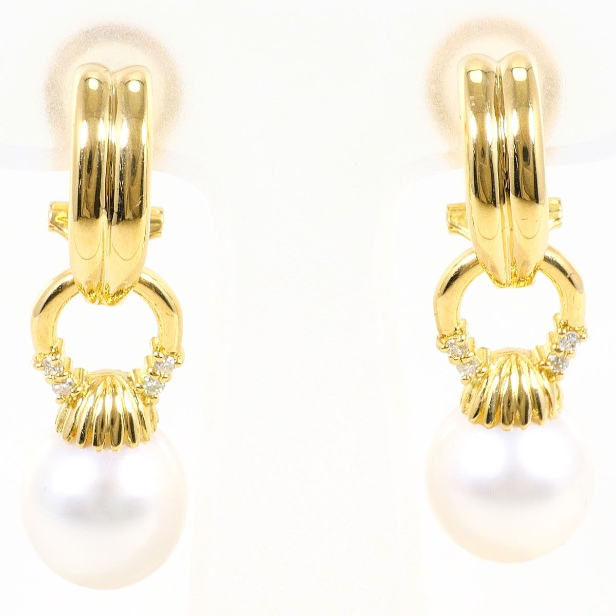 K18YG ピアス パール（真珠） ダイヤモンド 0.04ct カード鑑別書 総重量約9.3g