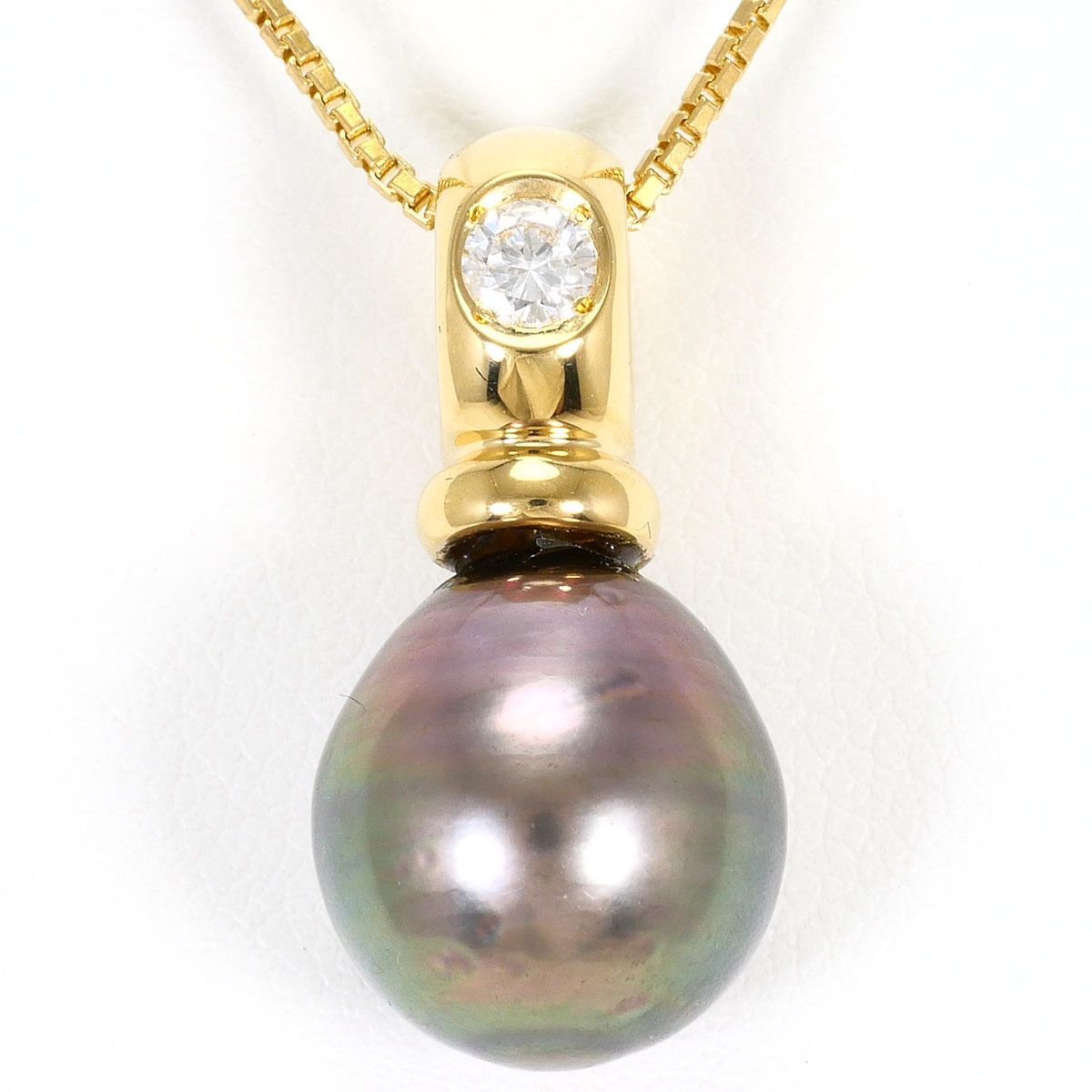 K18YG ネックレス パール（真珠） ダイヤモンド 0.13ct カード鑑別書 総重量約10.1g 約61cm
