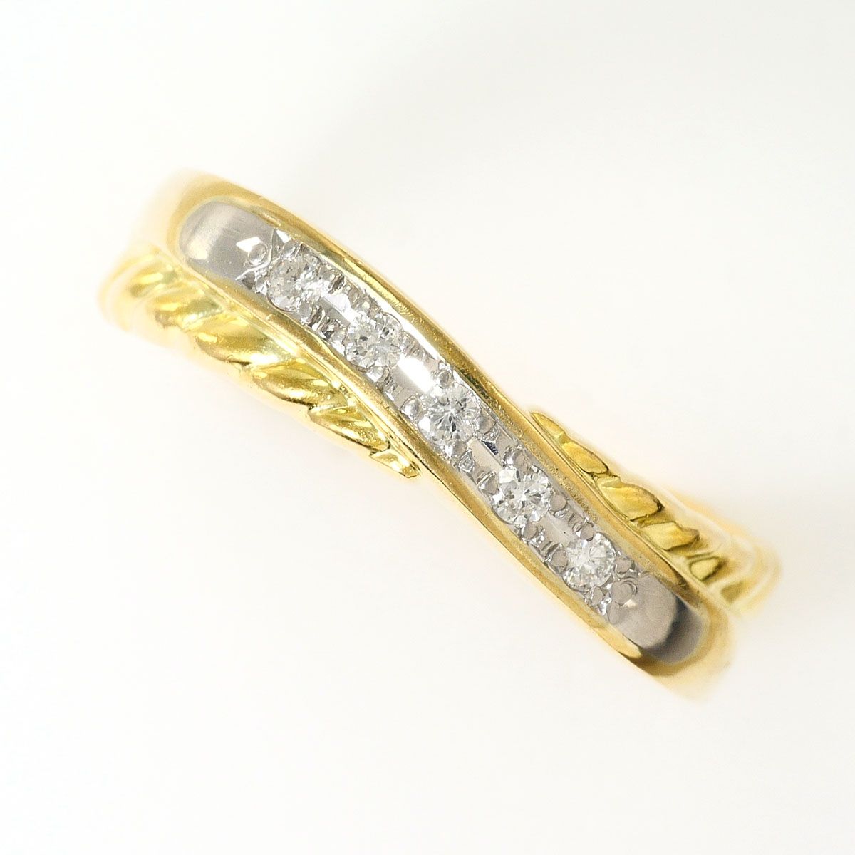 PT850/プラチナ K18YG リング・指輪 18.5号 ダイヤモンド 0.09ct 総重量約4.0g